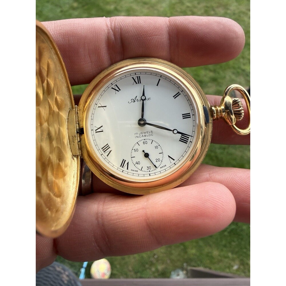 Arnex Swiss 17 Jewel Mechanical Full Hunter Pocket Watch White Roman Dial
